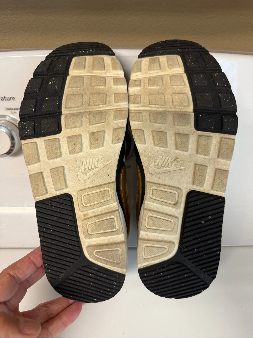 Nike Air Women's Sneakers Size 6.5 Beige Black Gold Swoosh